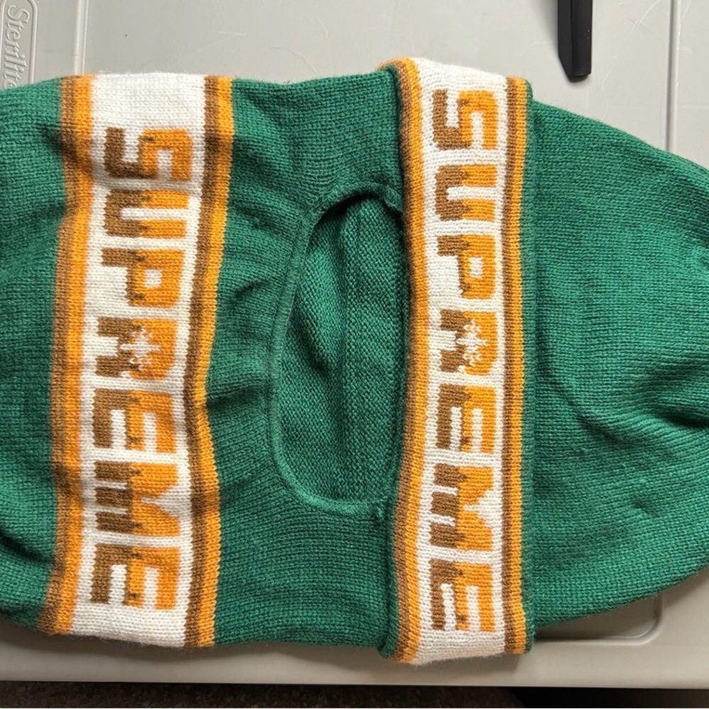SUPREME Green Double Logo Face Mask / Beanie
